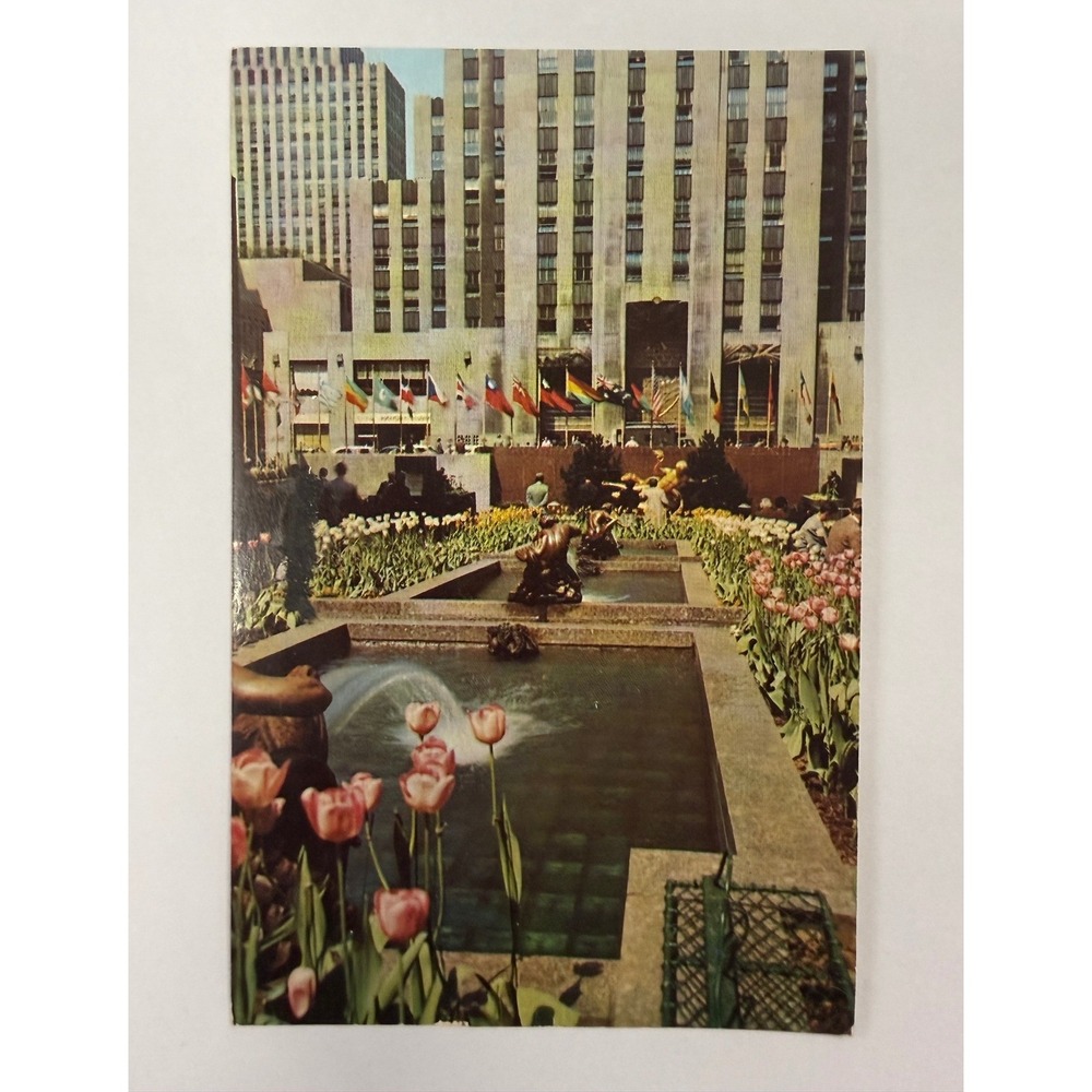 Vintage 1951 Rockefeller Center Channel Gardens NYC Postcard Dexter Press 538